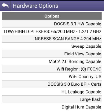 VIAVI ONX-620 Hardware Options Screenshot